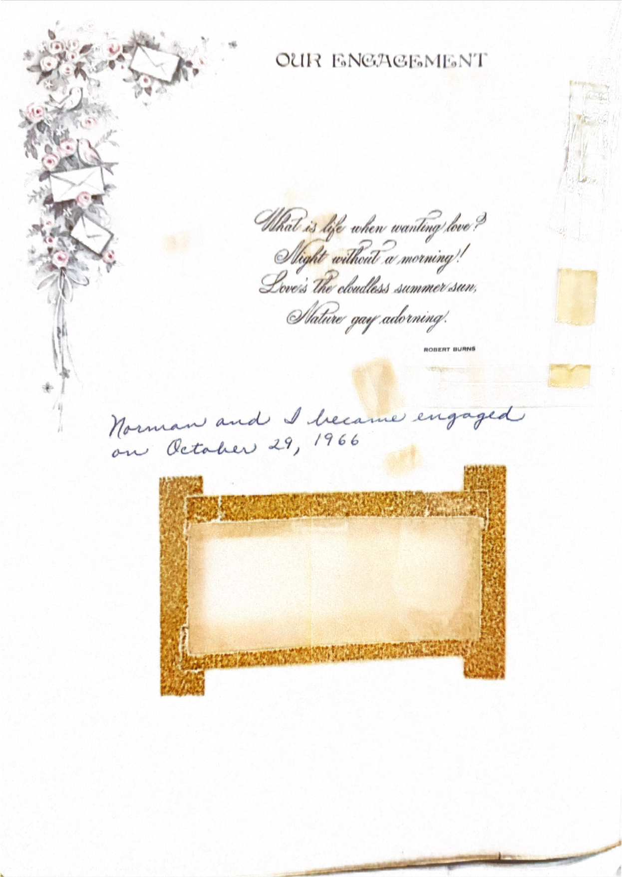 Our Engagement page from scrapbook