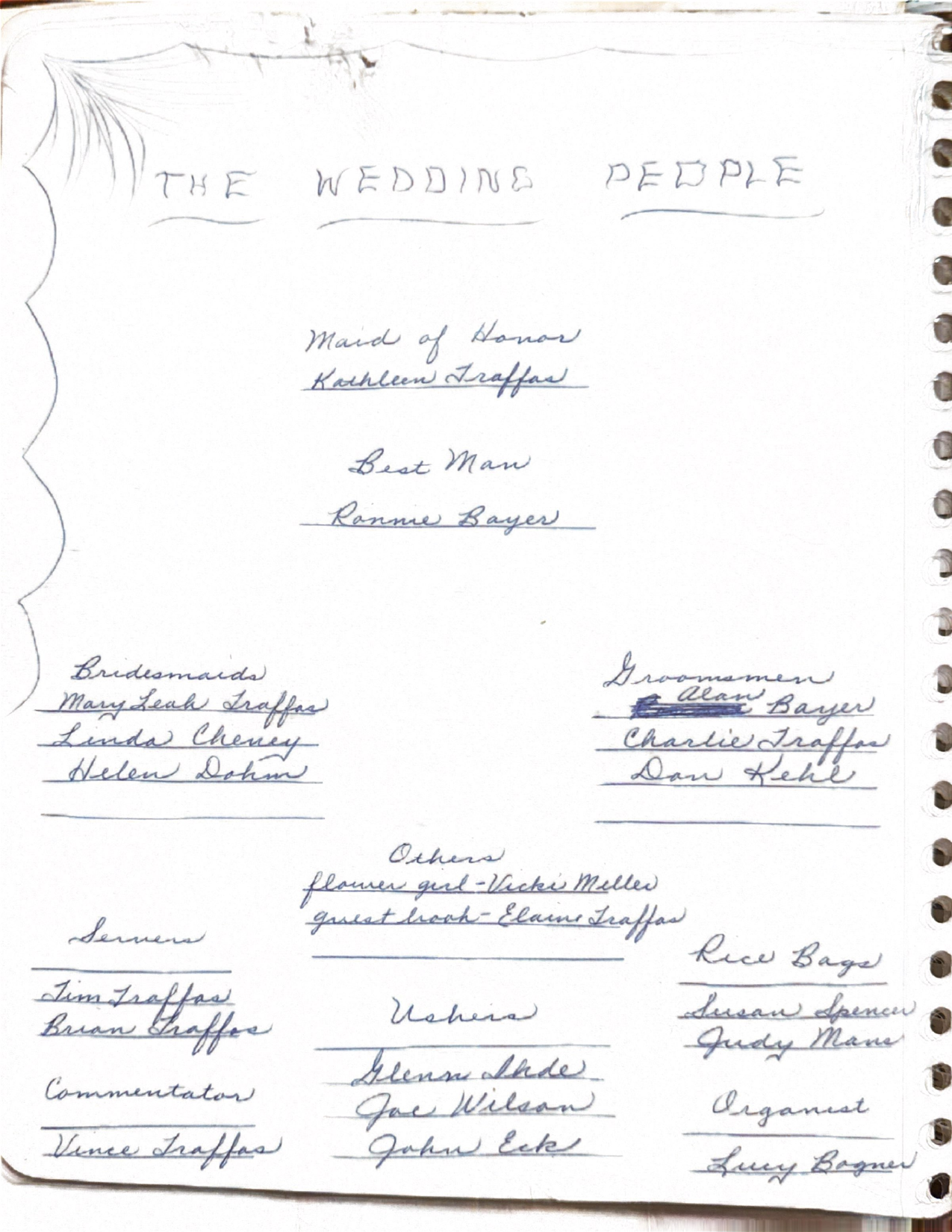 The Wedding People — handwritten list